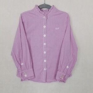 Vinyard Vines Girls Button Down Shirt Blouse Sz 5 Pink White Check Long Sleeve‎